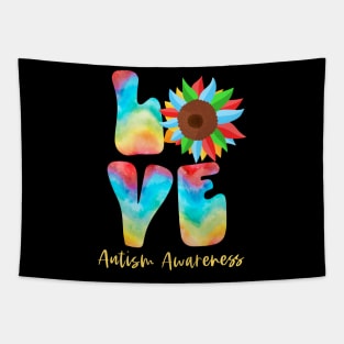 Sunflower Love Autism Awareness Coloful Tapestry