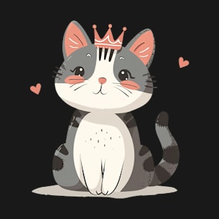 Kawaii Cat Queen and Hearts T-Shirt