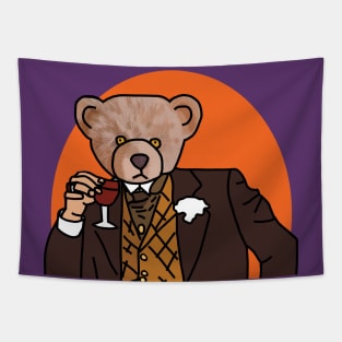 Memes Fun Portrait of Bear Drinking Wine Tapestry