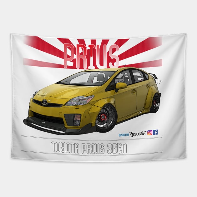 Toyota Prius 2JZ Yellow Tapestry by PjesusArt