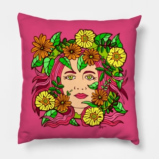 Wild Pink Floral Garden Girl Pillow