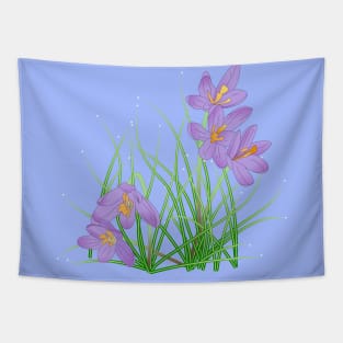 Crocus Flowers on Light Blue Tapestry