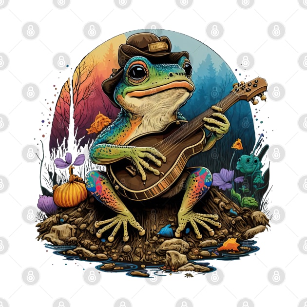 Cottagecore aesthetic cute frog playing ukelele on Mushroom by JayD World