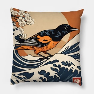 Vintage Baltimore Orioles - Oriole Bird in Great Wave Orchard Oriole Bird Pillow