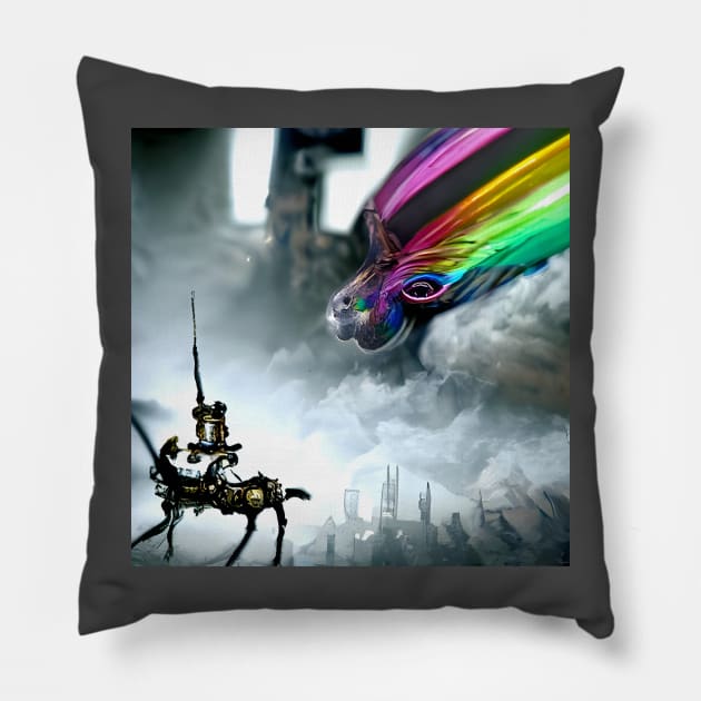 Steampunk rainbow unicorn Pillow by Roguex