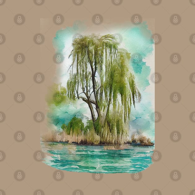 Weeping willow tree watercolor painting #1 by RunAki