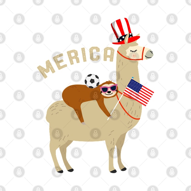 4th of July Soccer Player Gift Sloth Riding Llama Celebrating Amercia Independence Day Gift by kaza191