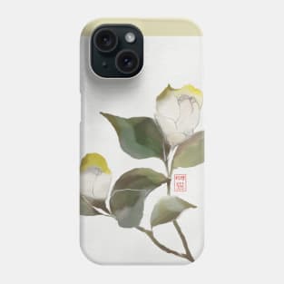 White watercolor and sumiE ink camellias Phone Case