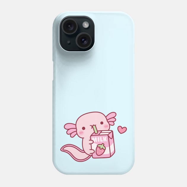 Cute Axolotl Drinking Strawberry Milk Phone Case by rustydoodle