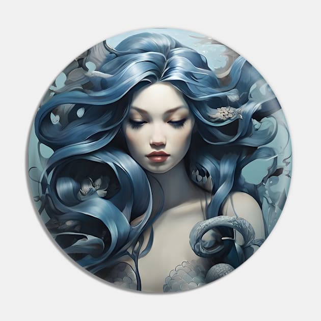 Blue Mermaid Drawing Pin by VivaLaRetro