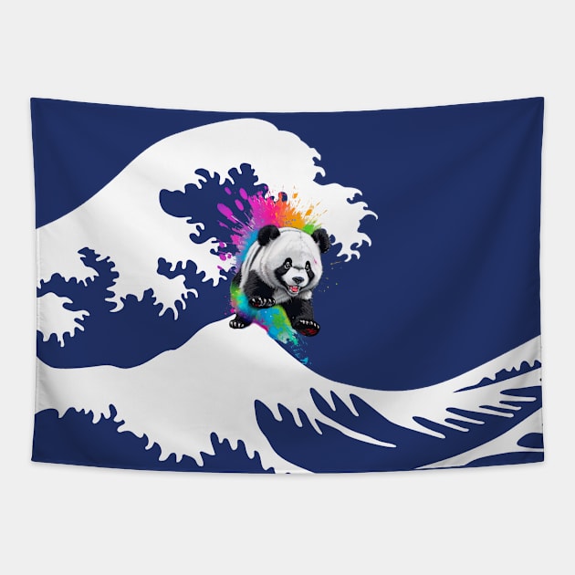 Panda Surfing at The Great Wave off Kanagawa Tapestry by mafiatees.intl