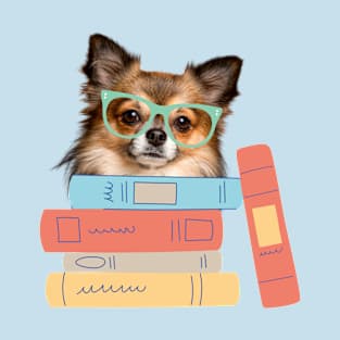 Chihuahua with books in glasses T-Shirt