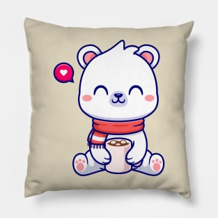 Cute Polar Bear Drink Coffee Cartoon Pillow