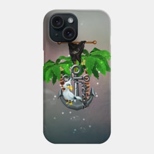 Anchor with funny gull and palm trees Phone Case