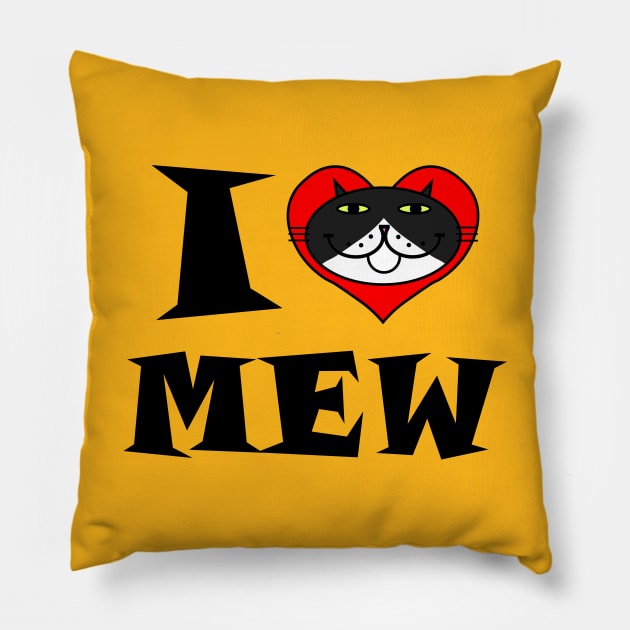 I Heart Cat - Black and White Tuxedo Cat Pillow by RawSunArt