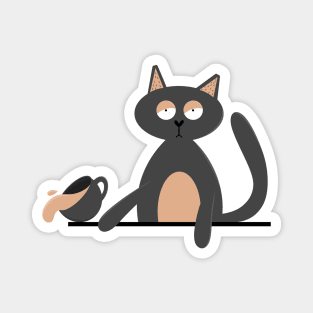 Cute smug cat spilling coffee Magnet