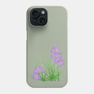 Crocus Flowers on Soft Sage Green Phone Case