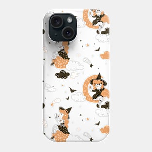 Selfie Taking Cool Urban Girl Witch Cartoon Pattern on Ghost White Phone Case