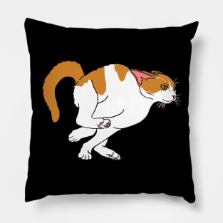 Running Hyperactive Orange and White Cat Supporting Tags Pillow