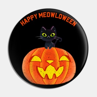 Happy Meowloween Funny Kitty & Pumpkin Halloween Design Pin