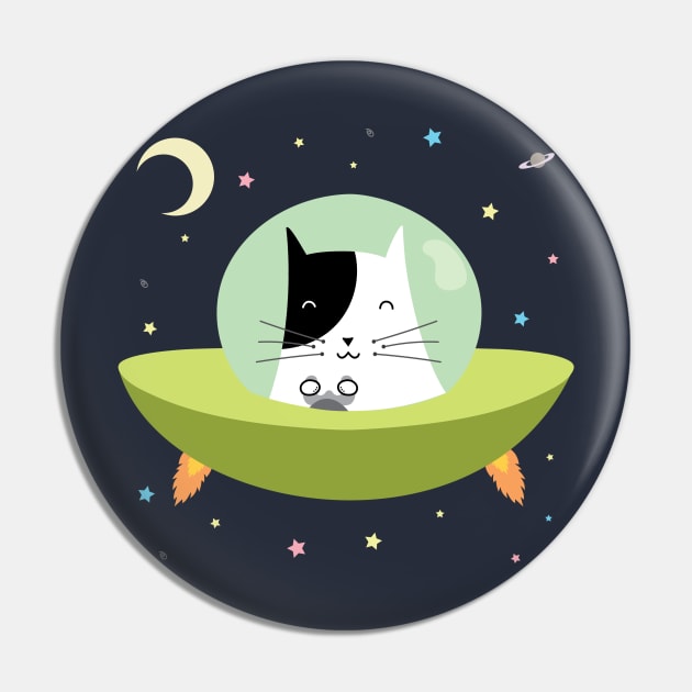 Space Cat - The Astronaut Kitten inside an UFO Pin by loltshirts