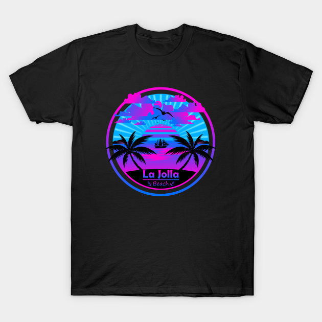 Discover La Jolla Beach, Palm Trees Sunset, California Summer - La Jolla - T-Shirt