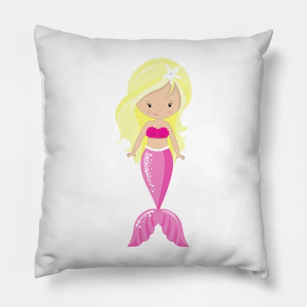 Cute Mermaid, Little Mermaid, Blonde Hair, Tail Pillow by Jelena Dunčević