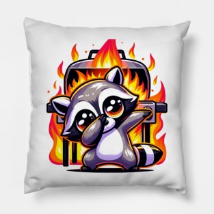 Dabbing Raccoon and Barbecue Grill Fire Pillow