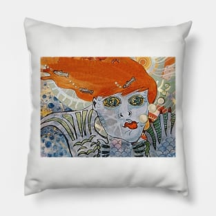 The Mermaid Says "Hi" (The Uncertain Smile) Pillow