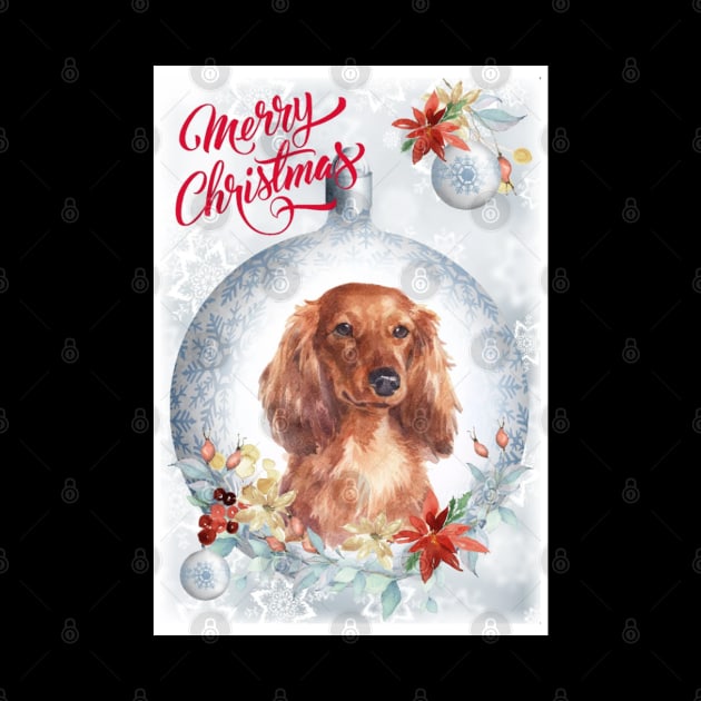 Long Haired Dachshund Merry Christmas Santa Dog by Puppy Eyes