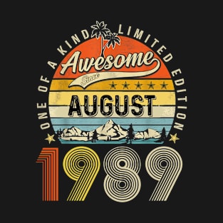 Awesome Since August 1989 Vintage 34th Birthday T-Shirt