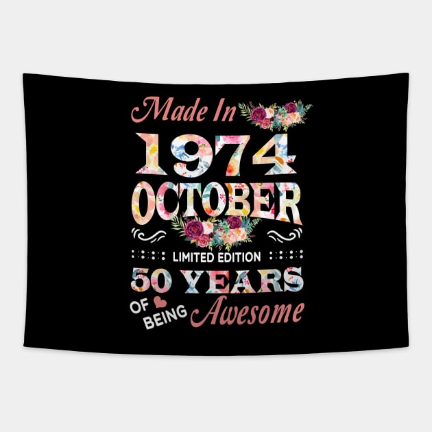 October Flower Made In 1974 50 Years Of Being Awesome Tapestry by Kontjo