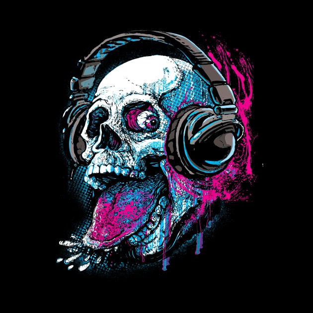 Skull Givin' Raspberry Chillaxin with Headphones by Mudge