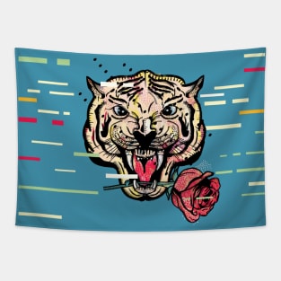 Tiger with a red rose Tapestry