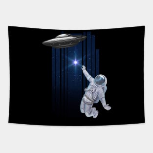 Ufo alien funny cute flying spaceship astronaut moon mars cosmic forest Tapestry