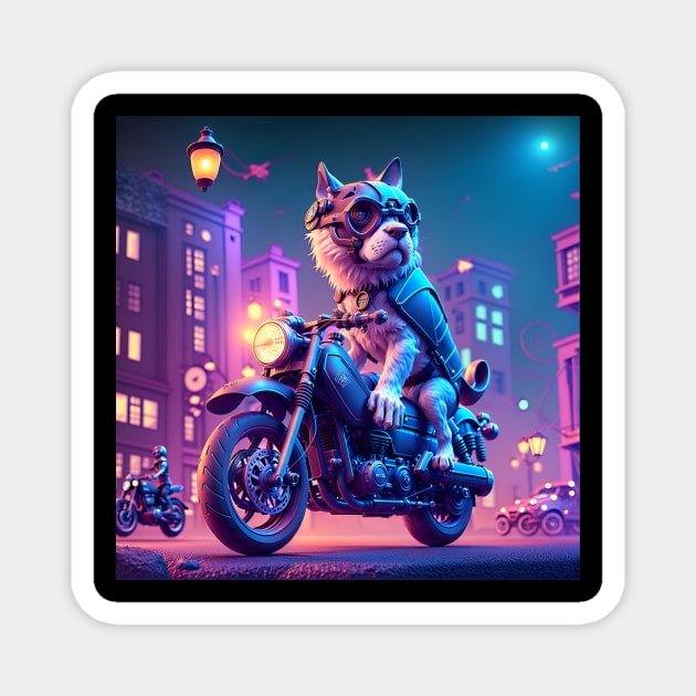 Night Ride Dog Biker - fantasy art Magnet by jachu23_pl