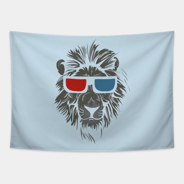 Lion Face wearing Stereoscopic 3D Glasses Tapestry by jm2616