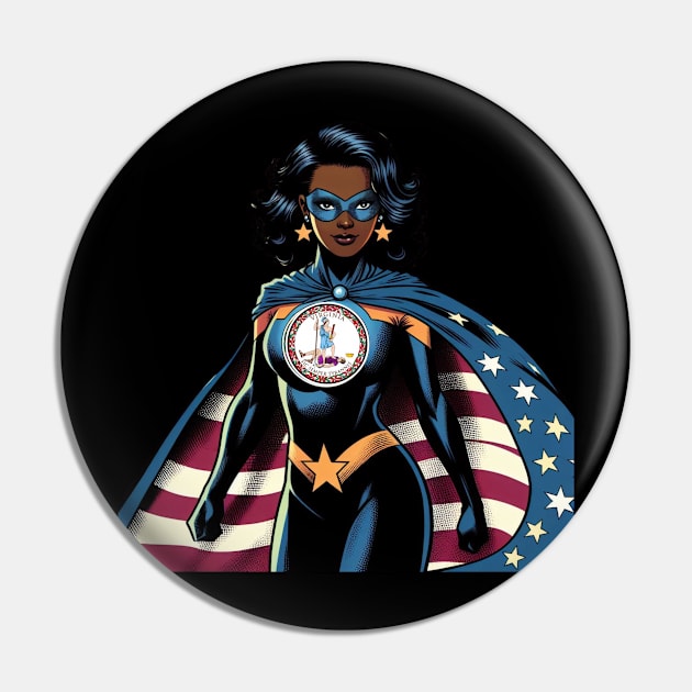 Richmond Virginia 1980s Black Female Comic Book Superhero RVA American Flag Pin by Woodpile