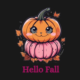 Hello Fall Kawaii Pumpkin T-Shirt