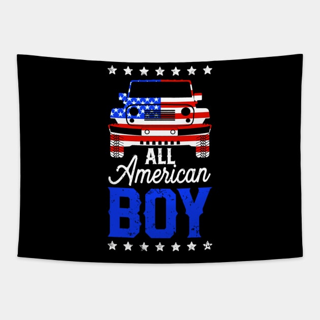 All American Boy Jeep American Flag Jeep Kid Gift For Boy Kid Jeep Tapestry by David Darry