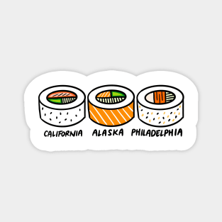 California, Alaska, Philadelphia Sushi Rolls Magnet
