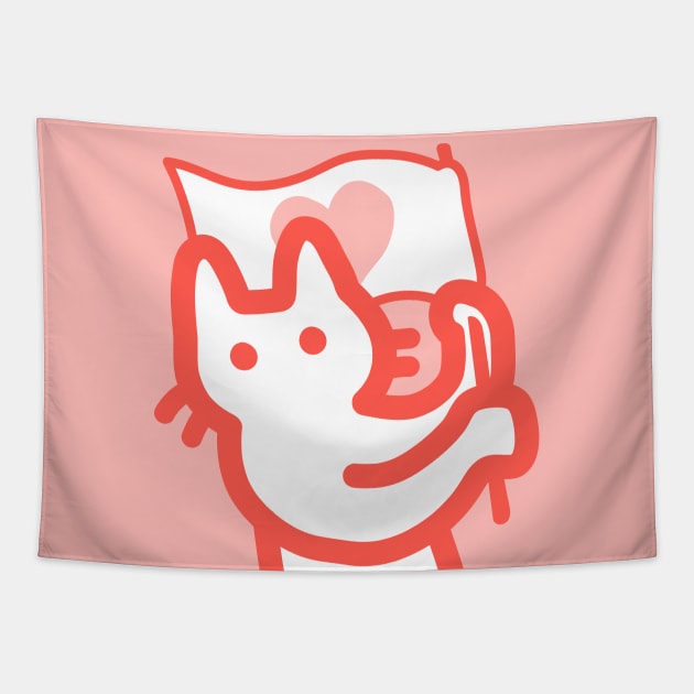 owie waving a heart flag Tapestry by owiebrainhurts