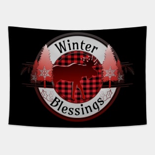 Winter Blessings Plaid Moose Badge Tapestry