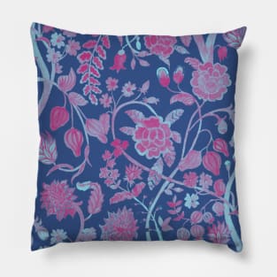 Chinese Baby Pink with Blue Floral Pattern - Hong Kong Summer Flowers Pillow