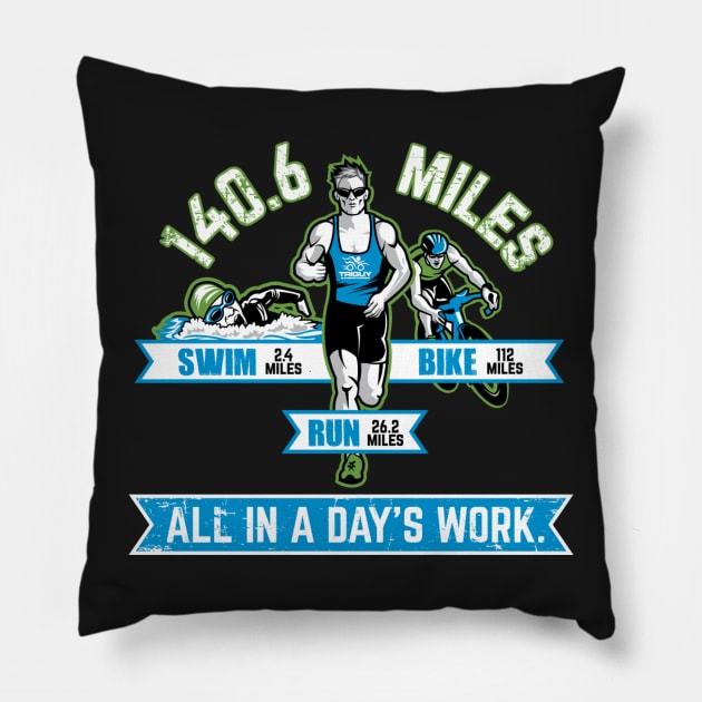 “All In A Days Work” – Long Distance Triathlon Cotton T-Shirt Pillow by aircrewsupplyco