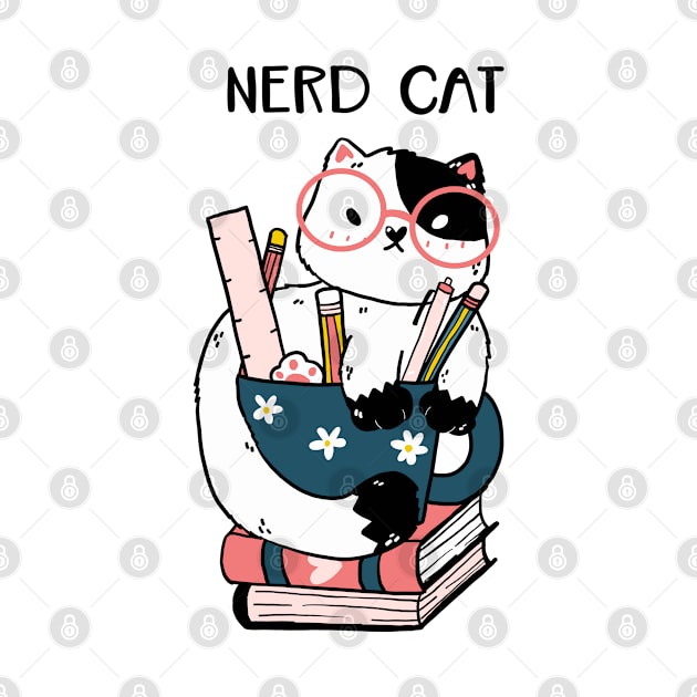 Nerd cat hand drawn by Mako Design 