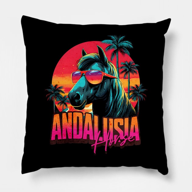 Retro Wave Andalusia Horse Miami Pillow by Miami Neon Designs