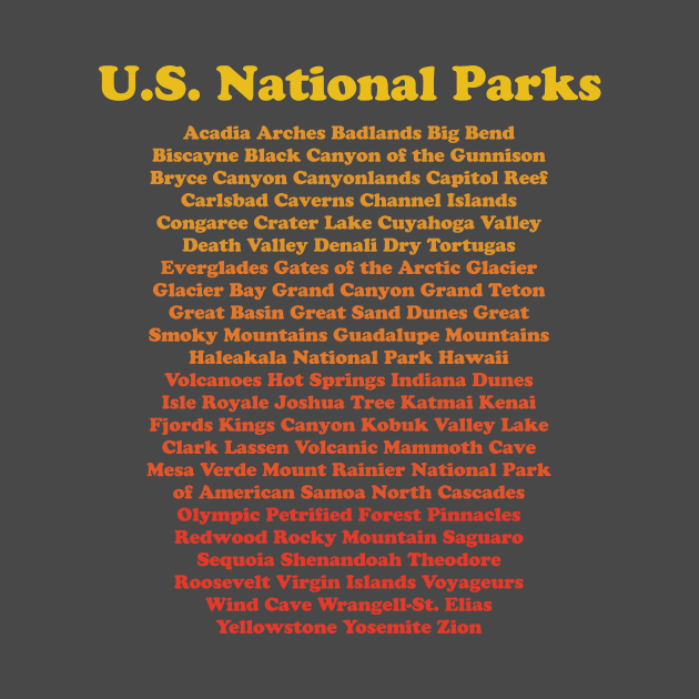 All 62 National Parks Shirt List Yellowstone Yosemite by PodDesignShop