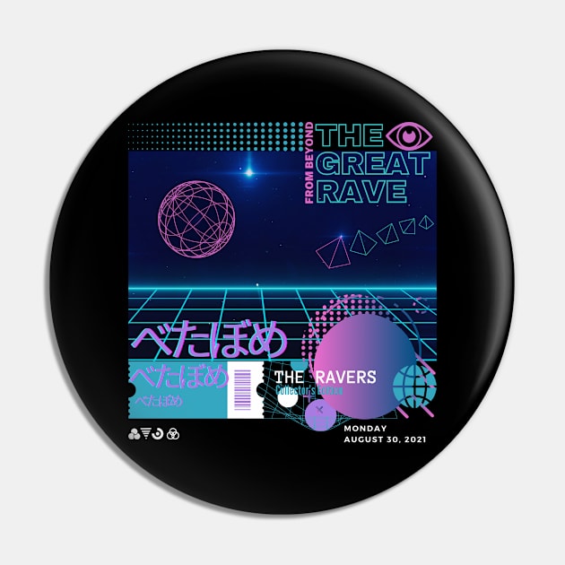 Techno Merch - The Great Rave - For Techno Music Lovers Pin by THE RAVERSBRAND