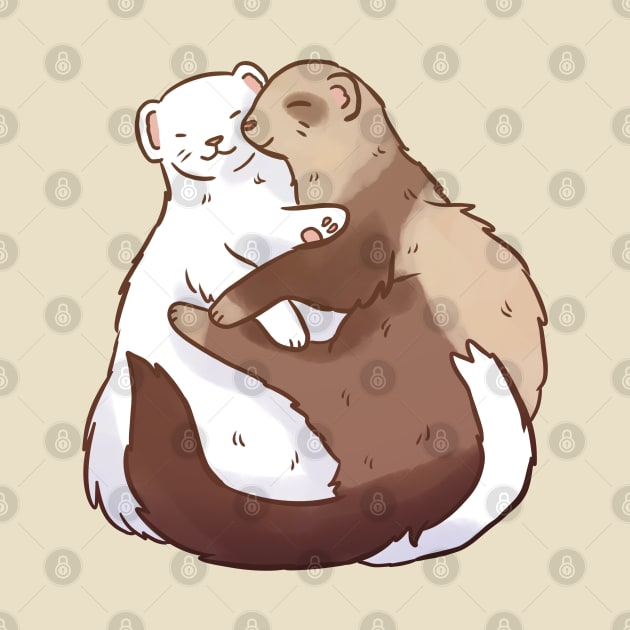 Cute ferrets hugging by Yarafantasyart